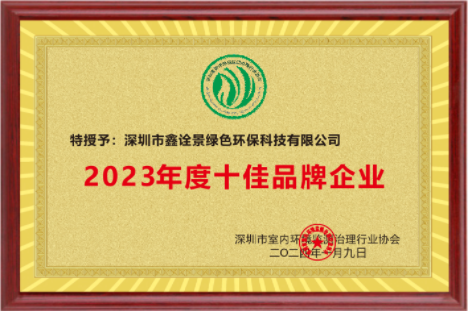 十佳品牌企业证书